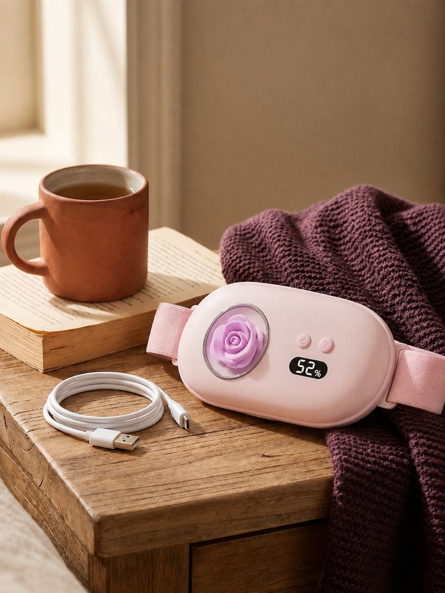 On a side table with the cable and a cup of tea
